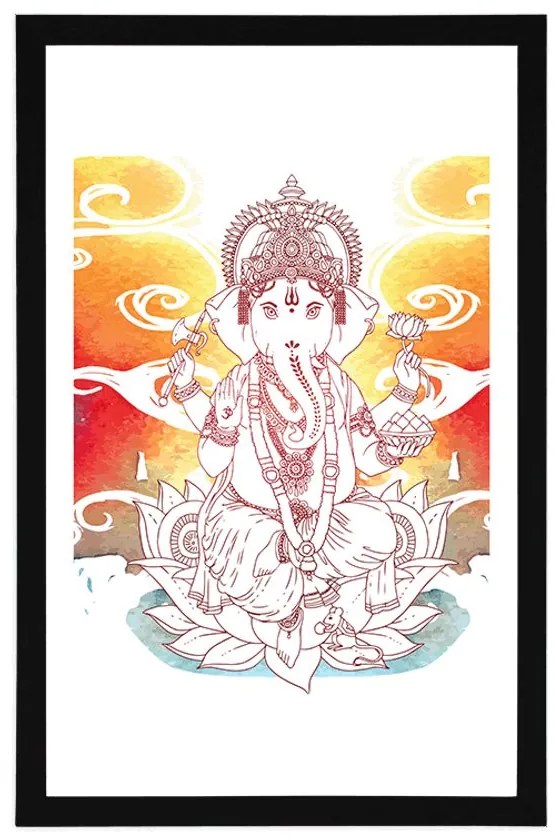 Plagát s paspartou hinduistický Ganéša - 20x30 silver