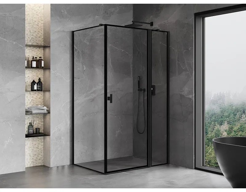 Mexen Mist T, sprchový kút s krídlovými dverami, pravý, 70 x 110 cm, 8mm číre sklo, čierny profil, 8A4T-110-070-70-70-P