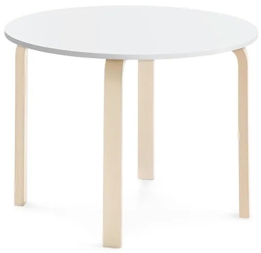 Stôl ELTON, Ø 900x640 mm, laminát - biela, breza