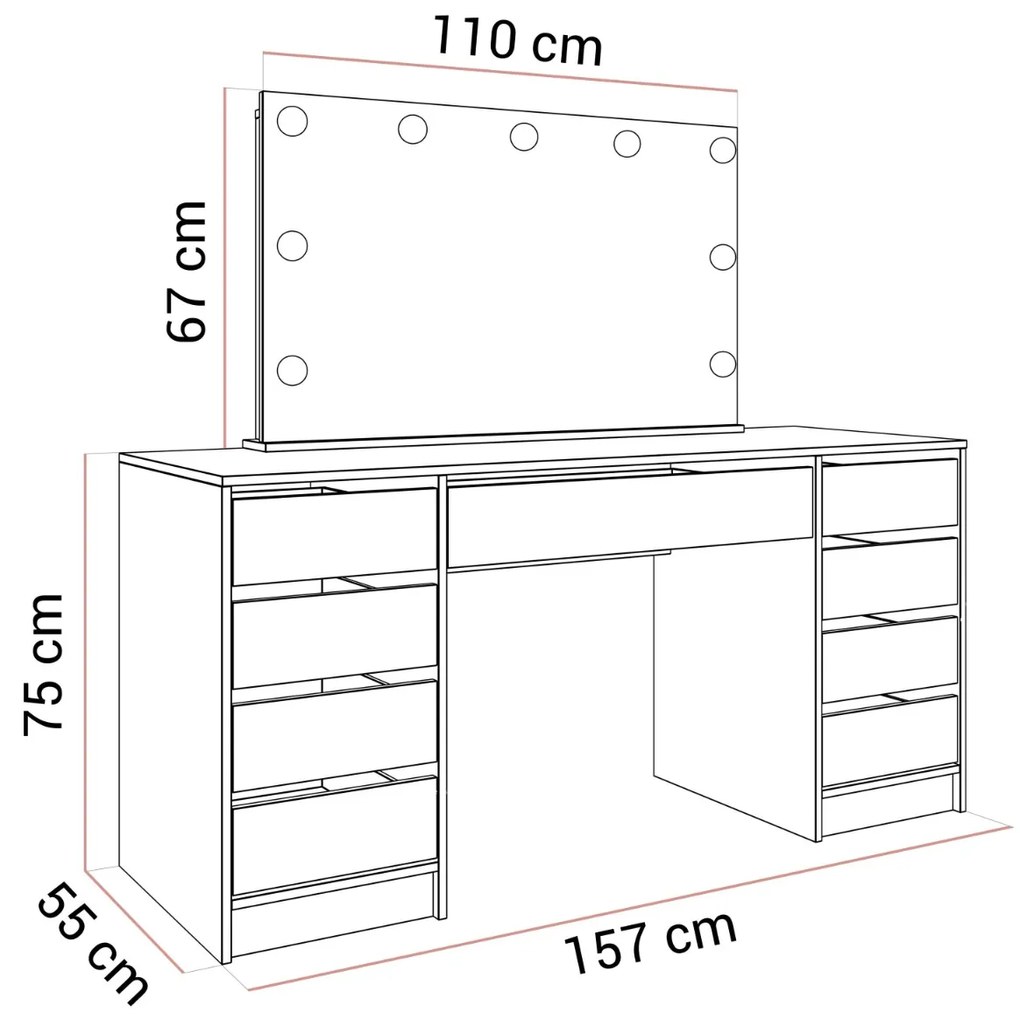 TOALETNÝ STOLÍK JULIETTA BIELÝ LESK + ZRKADLO + LED