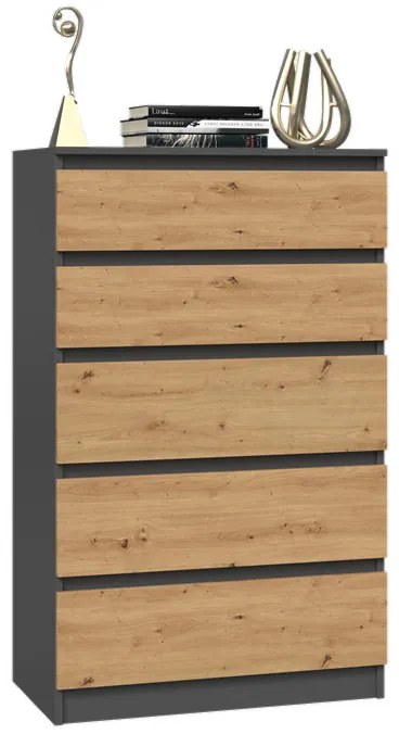 Komoda Musecalo 4 (antracit + dub artisan). Akcia -18%. Vlastná spoľahlivá doprava až k Vám domov. 1132795