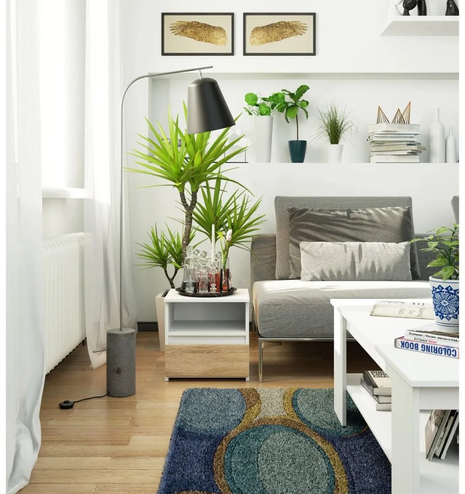 Noční stolek CL1 40 cm bílý/dub sonoma