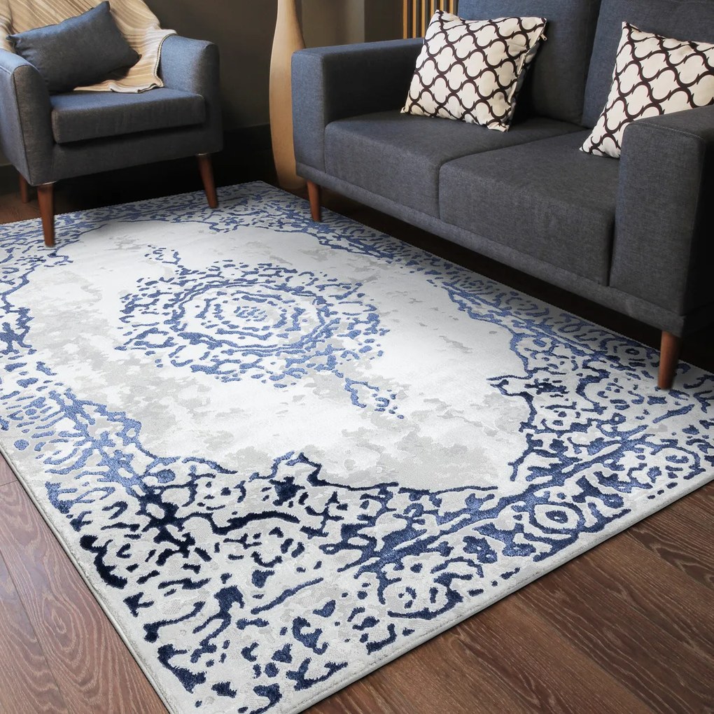 Dywany Łuszczów, Kusový koberec Allure 1961 white/blue, 80x150, modrá, kancelária