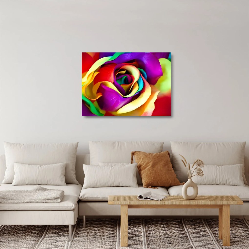 Sklenený obraz - Farebná ruža (70x50 cm)