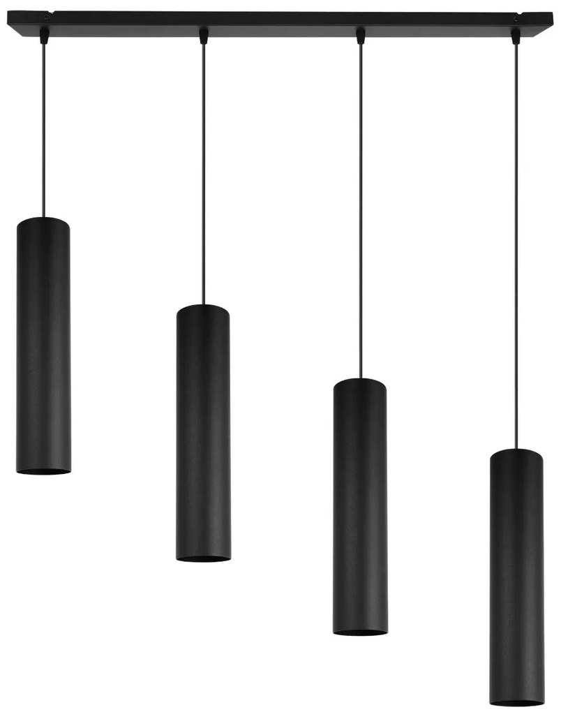 Závesné svietidlo Tuba, 4x čierne kovové tienidlo