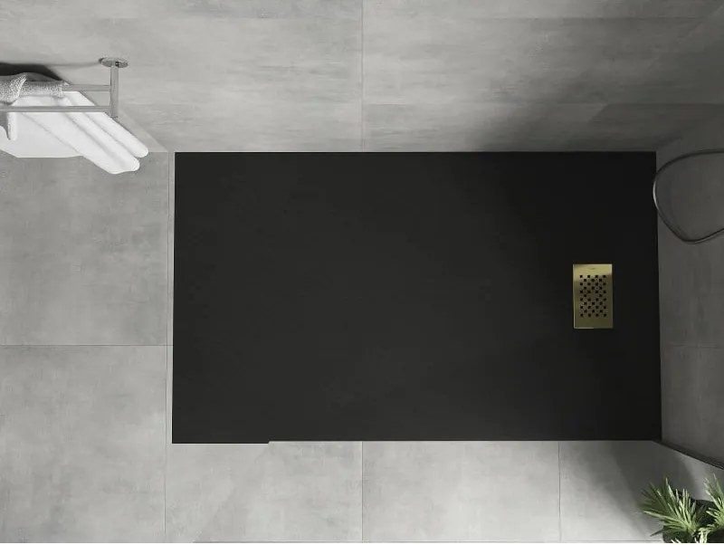 Mexen Hugo, obdĺžniková sprchová vanička SMC 160 x 90 cm, čierna, zlatá krytka, 42709016-G