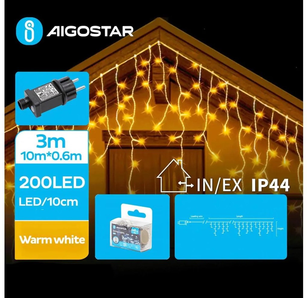 Aigostar B.V. Aigostar - LED Vonkajšia vianočná reťaz 200xLED/8 funkcií 13x0,6m IP44 teplá biela AI1409