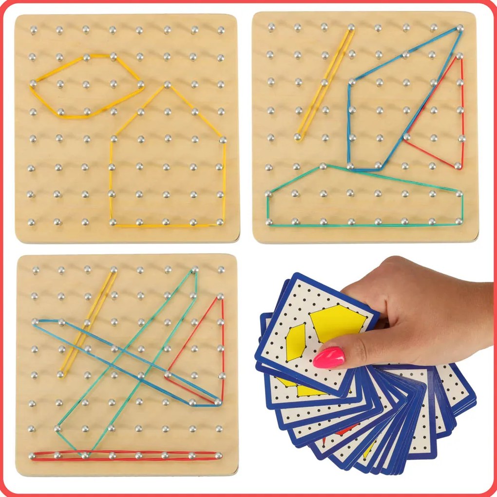 KIK Geoboard Geoplan – drevená skladačka na tvorenie tvarov s gumičkami