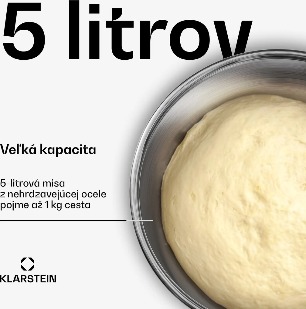 Klarstein Bella Evo/Bella Pico misa na miešanie | nehrdzavejúca oceľ | 5 litrov | 0,6 kg cesta | vhodná do umývačky riadu