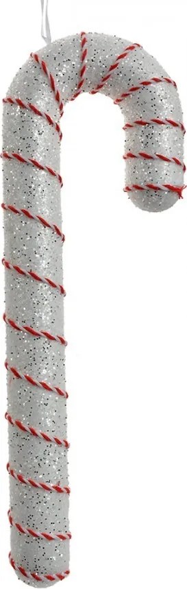 Bielo-červená trblietavá vianočná ozdoba cukrová palička - 11*4*33 cm