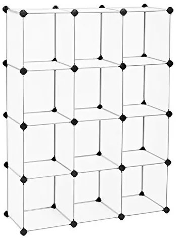 Zásuvný policový systém, 12 priehradiek, 123x93x31cm, biely