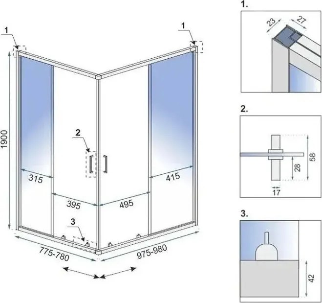 Obdĺžnikový sprchový kút REA CITY 80x100 kartáčovaná meď + vanička Savoy biela