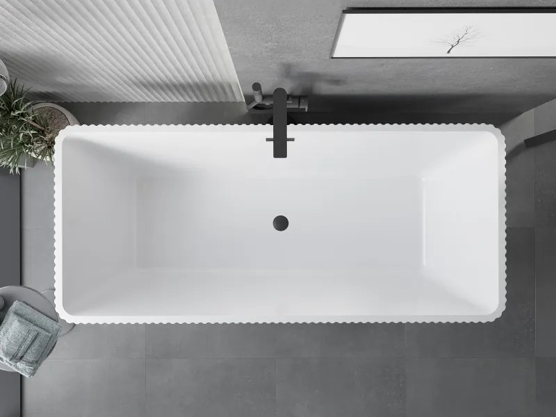 Mexen Tava, voľne stojaca ryhovaná vaňa 170 x 75 cm, biela lesklá, čierny matný prepad, 52851707500-70