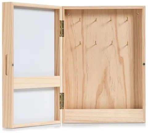 Zeller Present Skříňka na klíče a nástěnka 2v1, dřevěná, bílá XL