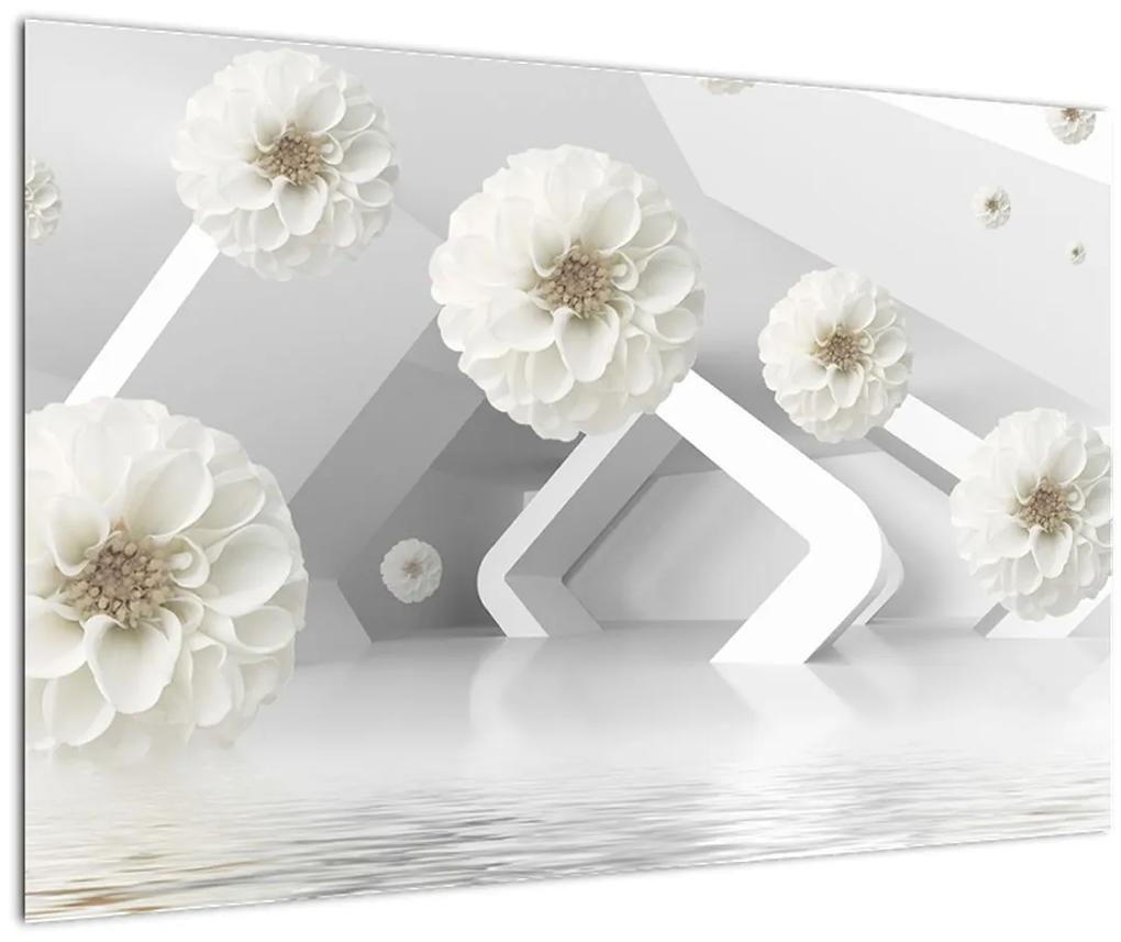 Abstraktný obraz s belostnými kvetmi (90x60 cm)