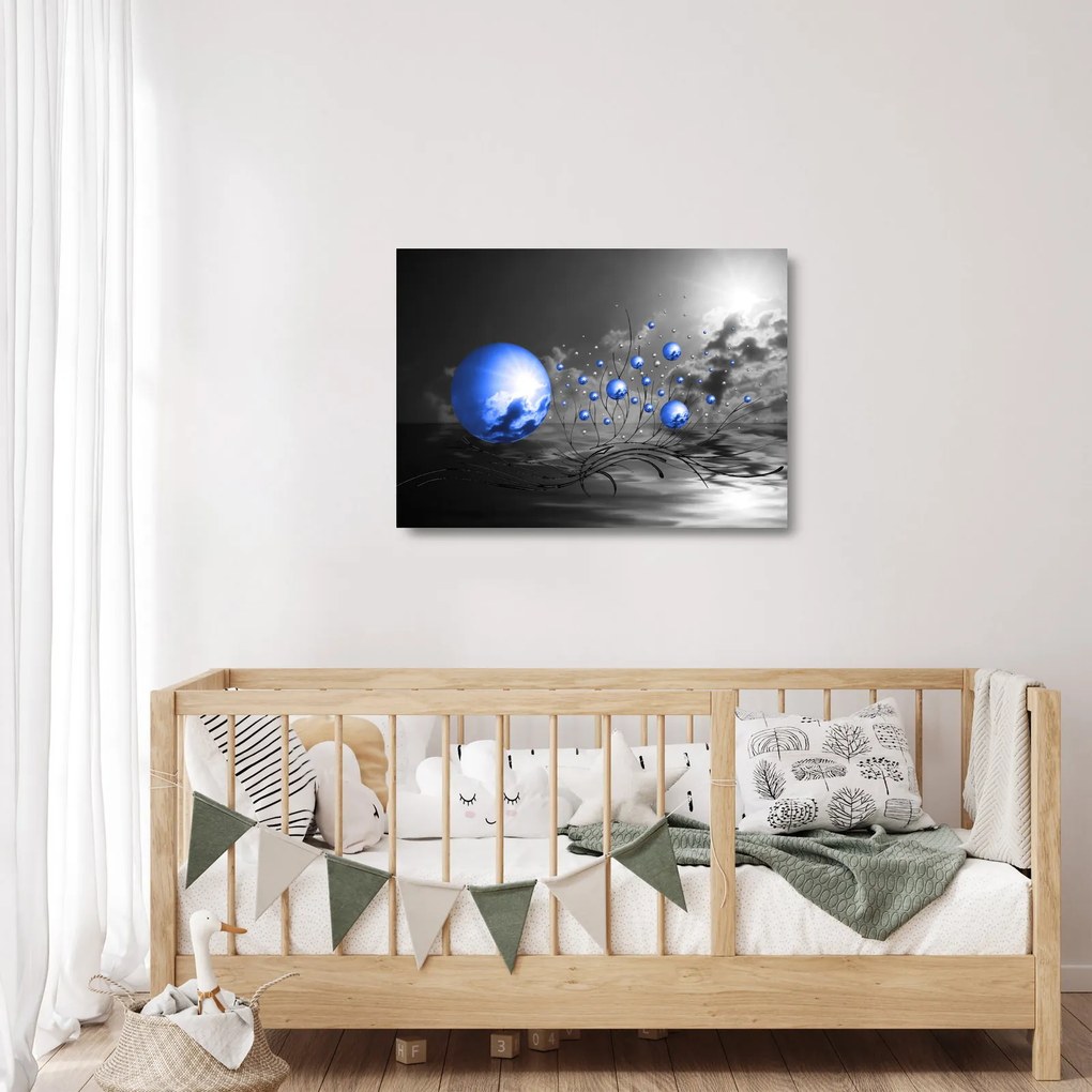 Sklenený obraz tmavo modrých gulí (70x50 cm)