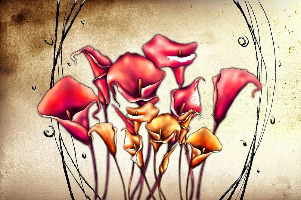 Samolepiaca tapeta červené kvety kaly - 150x100