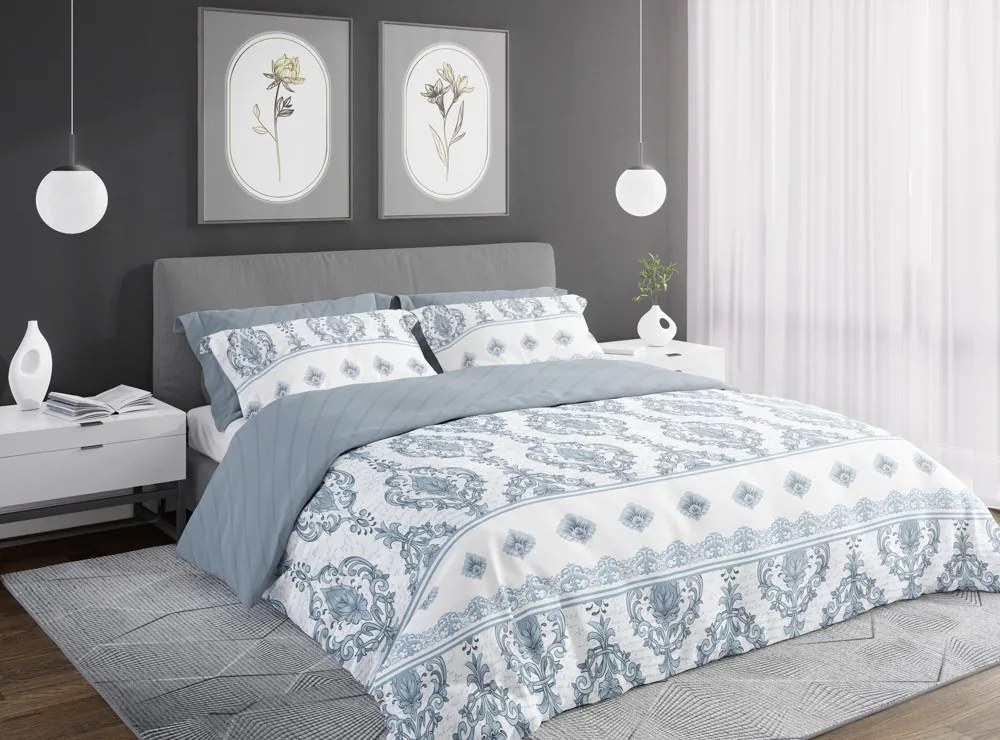 Bavlněné saténové povlečení PURE SATEEN 160x200 cm +2x 70x80 cm bílé/modré