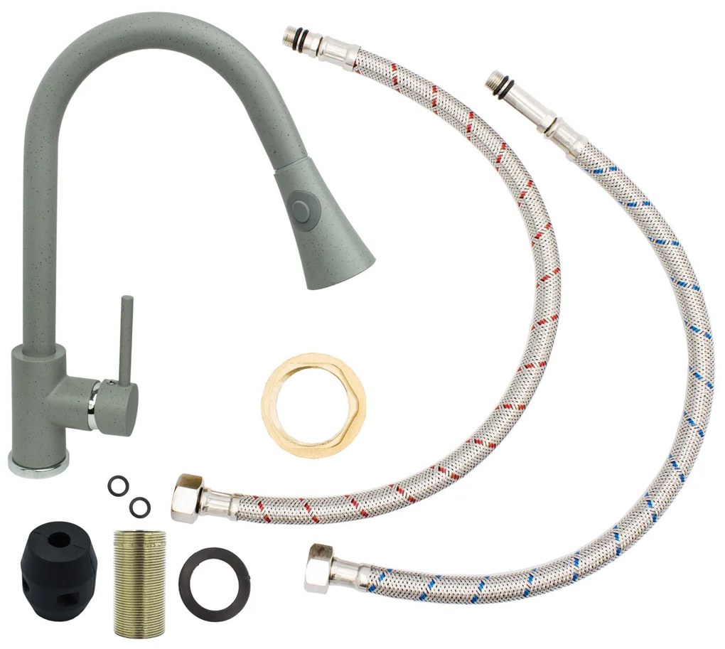 Gamma Taru, vysoká drezová batéria s výsuvným výtokom, šedá škvrnitá, GMA-BT-G