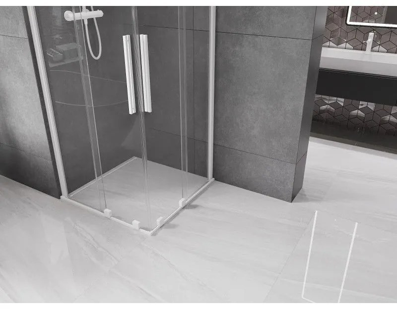 Mexen Velar Duo, sprchový kút s posuvnými dverami 80(dvere) x 80(dvere) cm, 8mm číre sklo, biela, 871-080-080-02-20