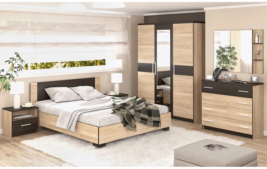 VALENTÍNA, manželská posteľ 160 sonoma/wenge