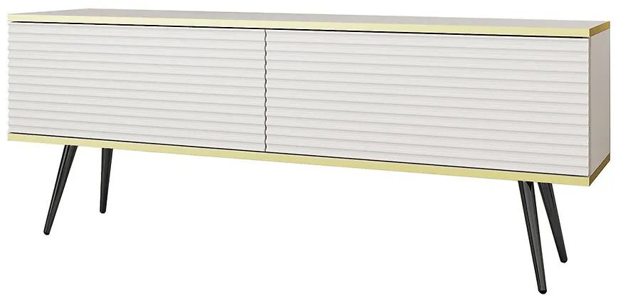 TV stolík Oro Mdf Drážkovanie 135 Biela+ Čierne nohy