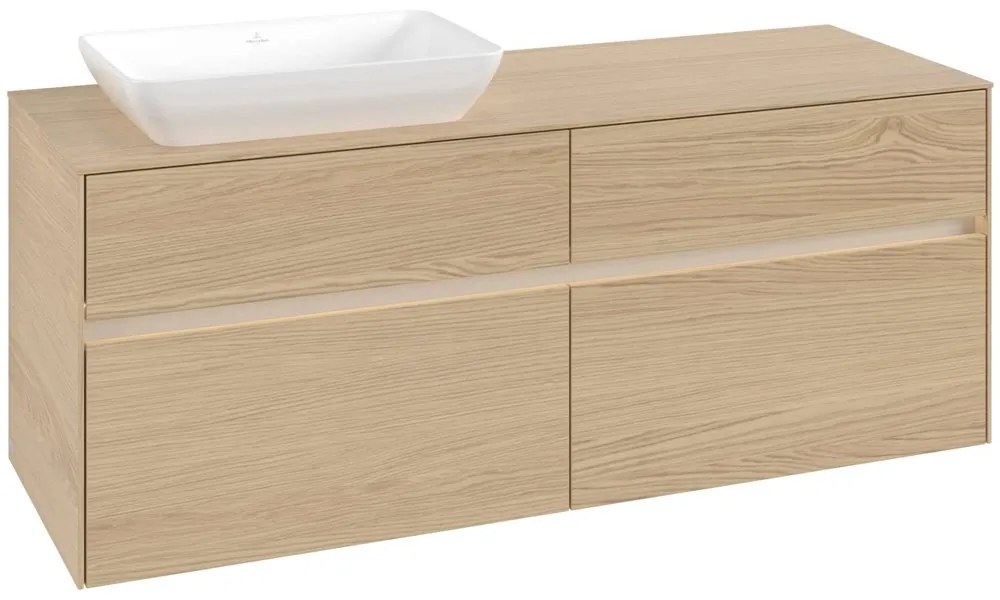 VILLEROY &amp; BOCH Collaro závesná skrinka pod umývadlo na dosku (umývadlo vľavo), 4 zásuvky, s LED osvetlením, 1400 x 500 x 548 mm, Nordic Oak, C117B0VJ