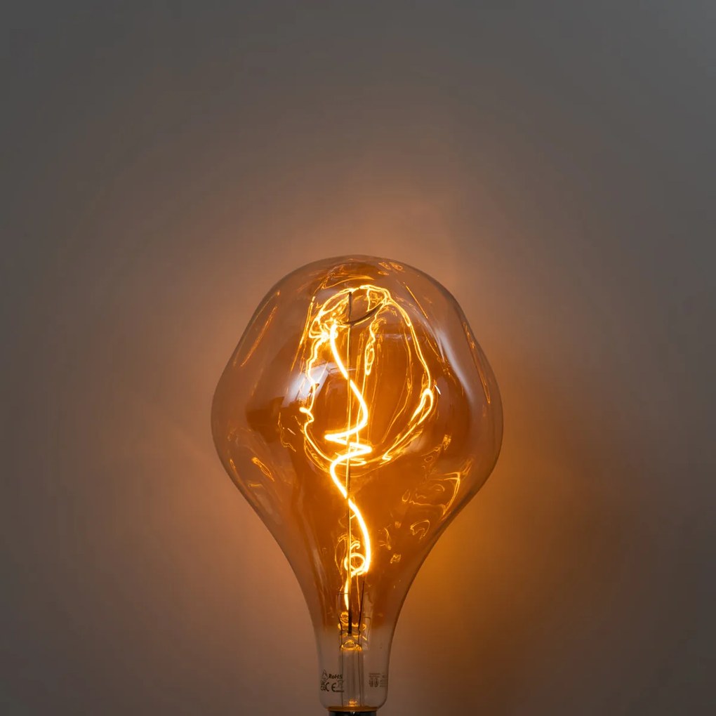 E27 Stmievateľná LED žiarovka so špirálovým vláknom PS160 zrkadlová zlatá 6W 100 lm 1800K