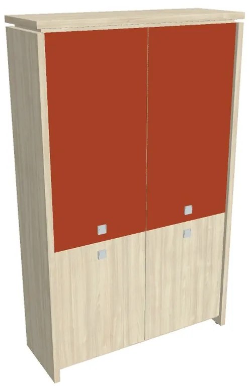 Vysoká skriňa Verno 128 x 46 x 210 cm, kombinované dvere, agát / oranžová