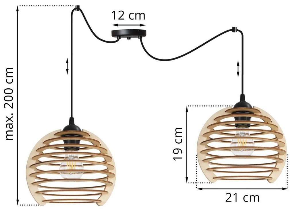 Závesné svietidlo Timber Spider, 2x drevené tienidlo, n
