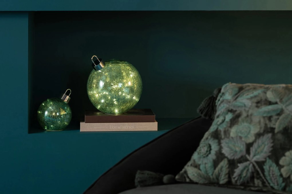 LED skleněná koule tyrkysová malá – 15*15*17,5 cm
