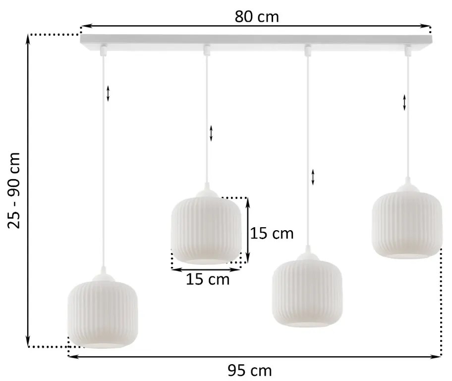 Závesné svietidlo Riffle, 4x biele sklenené tienidlo, w