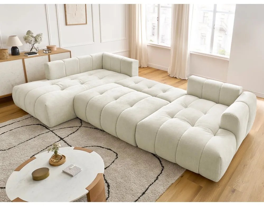 Béžová rozkladacia/s úložným priestorom rohová pohovka (ľavý roh/do tvaru "U") Fuji – Bobochic Paris