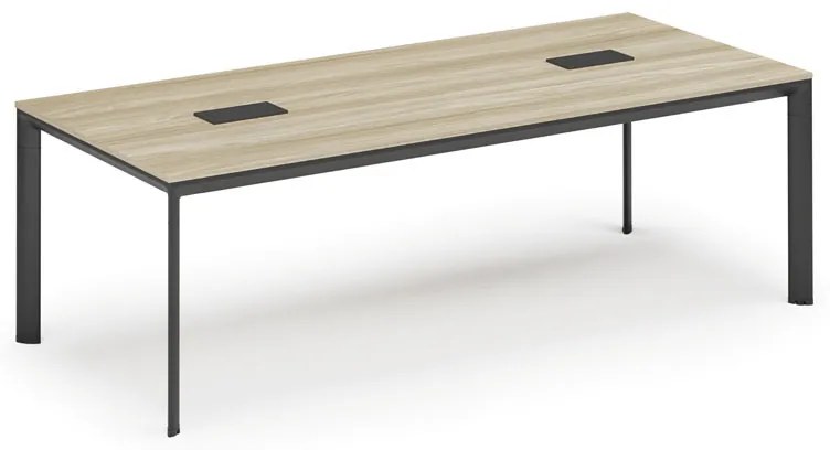 Rokovací stôl PRIMO INVITATION, 240x120 cm, dub prírodný + 2x stolná zásuvka TYP III, čierna