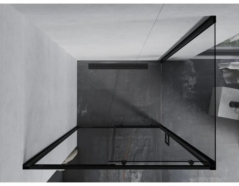 Mexen Apia, sprchový kút s posuvnými dverami 140 (dvere) x 90 (stena) cm, 6mm číre sklo, čierny profil, 840-140-090-70-00