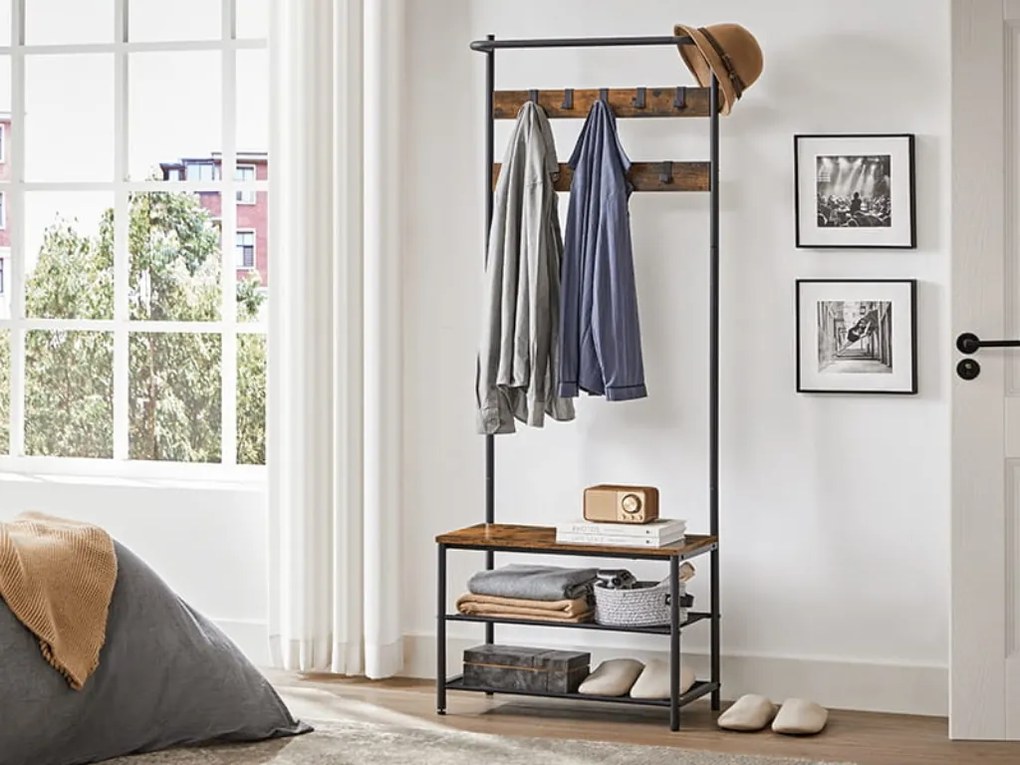 Predsieňová stena TAYLOR s botníkom 180x64 cm, rustikálne hnedá