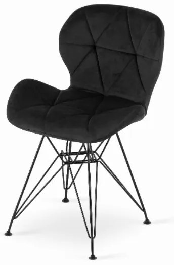 Zamatová jedálenská stolička Paris čierna s čiernymi nohami