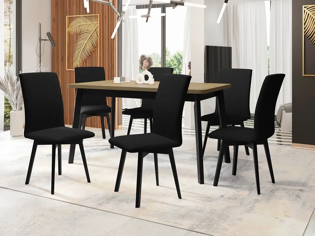 Jedálenský stôl so 6 stoličkami AL24, Morenie: dub artisan L, Poťahové látky: 25x - Paros 2, Farby nožičiek: čierna