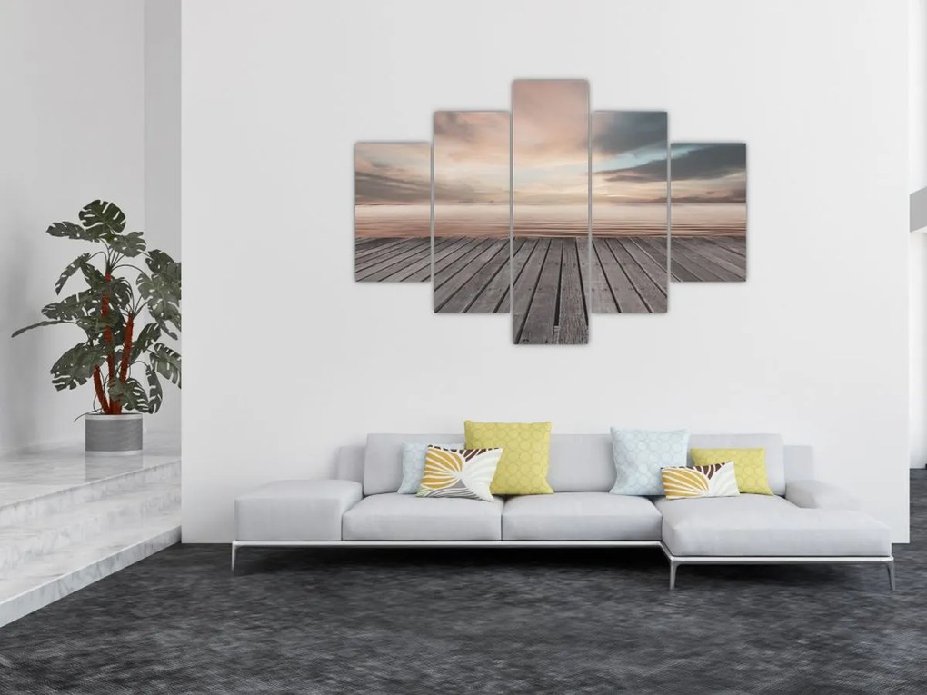 Obraz - Mólo pri západe slnka (150x105 cm)