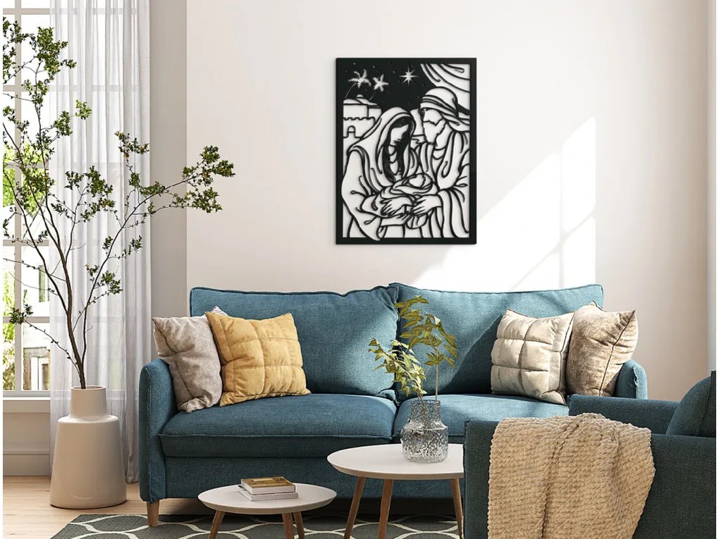 drevko Drevený obraz Svätá rodina Rozmer obrazu: 43 x 32,5 cm, Farba dekorácie: Čierna