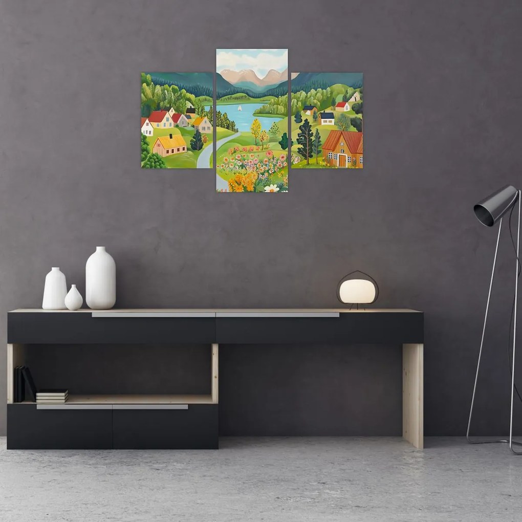 Obraz - Dedina v horách (90x60 cm)