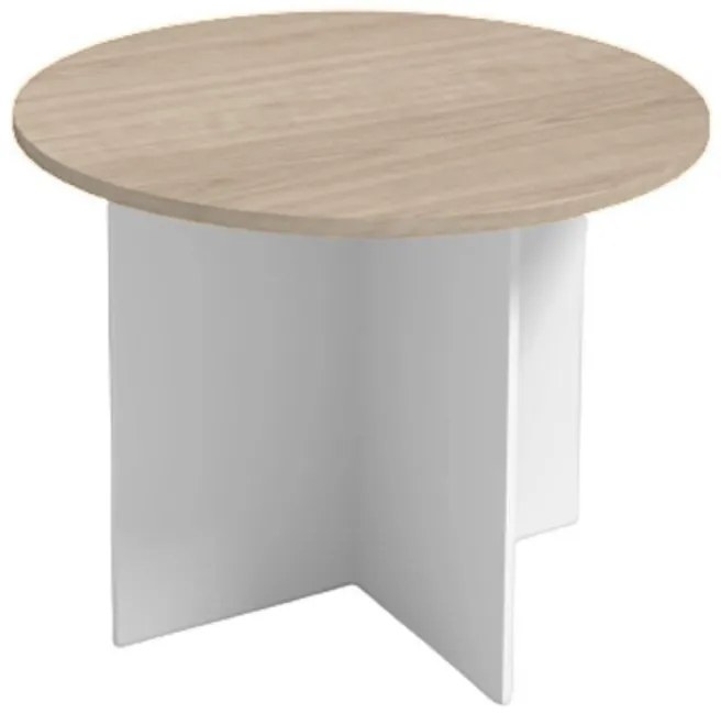 Rokovací stôl s guľatou doskou PRIMO WHITE, priemer 100 cm, biela/dub prírodný