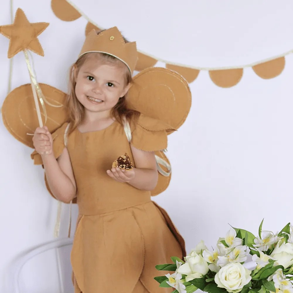 Ľanová kúzelná palička karamelová so zlatom