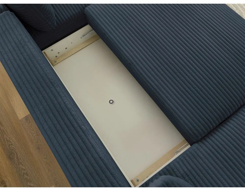 Tmavomodrá menčestrová rozkladacia rohová pohovka (ľavý roh/do "U") Lucien – Bobochic Paris