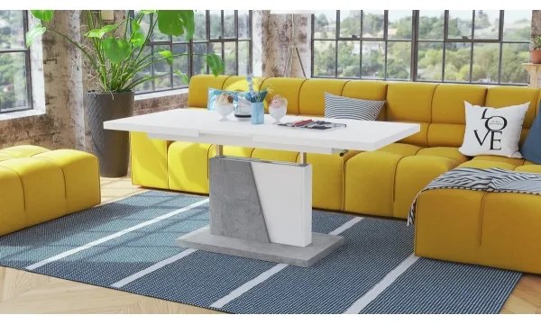 Rozkladací konferenčný/jedálenský stôl so zvíhacou doskou NINO biela/šedá betón