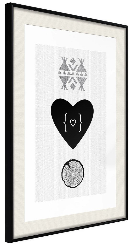 Artgeist Plagát - Heart and Tree Trunk [Poster] Veľkosť: 20x30, Verzia: Čierny rám