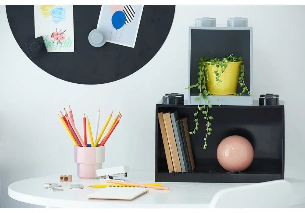 Detská čierna nástenná polica LEGO® Brick 8