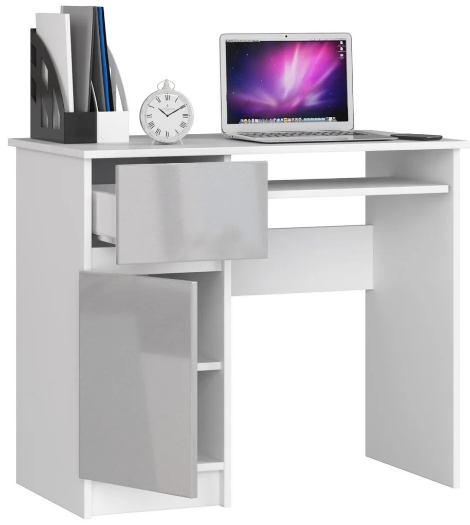 Písací stôl 90 cm Piksel biely/sivý ľavý