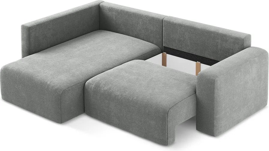 Sivá ženilková rozkladacia/s úložným priestorom rohová pohovka (ľavý roh/do L) Kona – Makamii