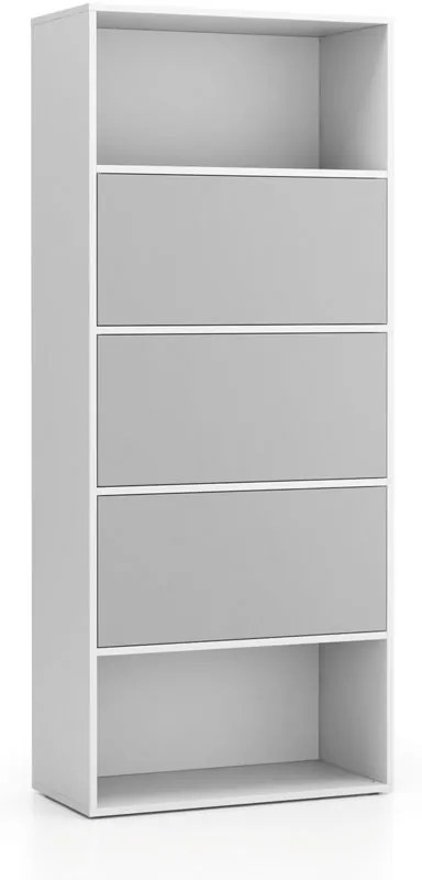Vysoký kancelársky policový regál LAYERS, 3 boxy, 800 x 400 x 1905, biela / sivá